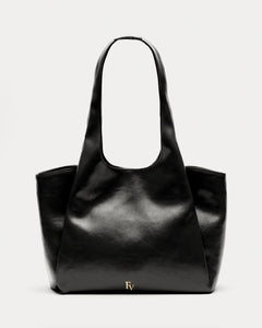 Portia Satchel Crinkled Leather Black - Frances Valentine