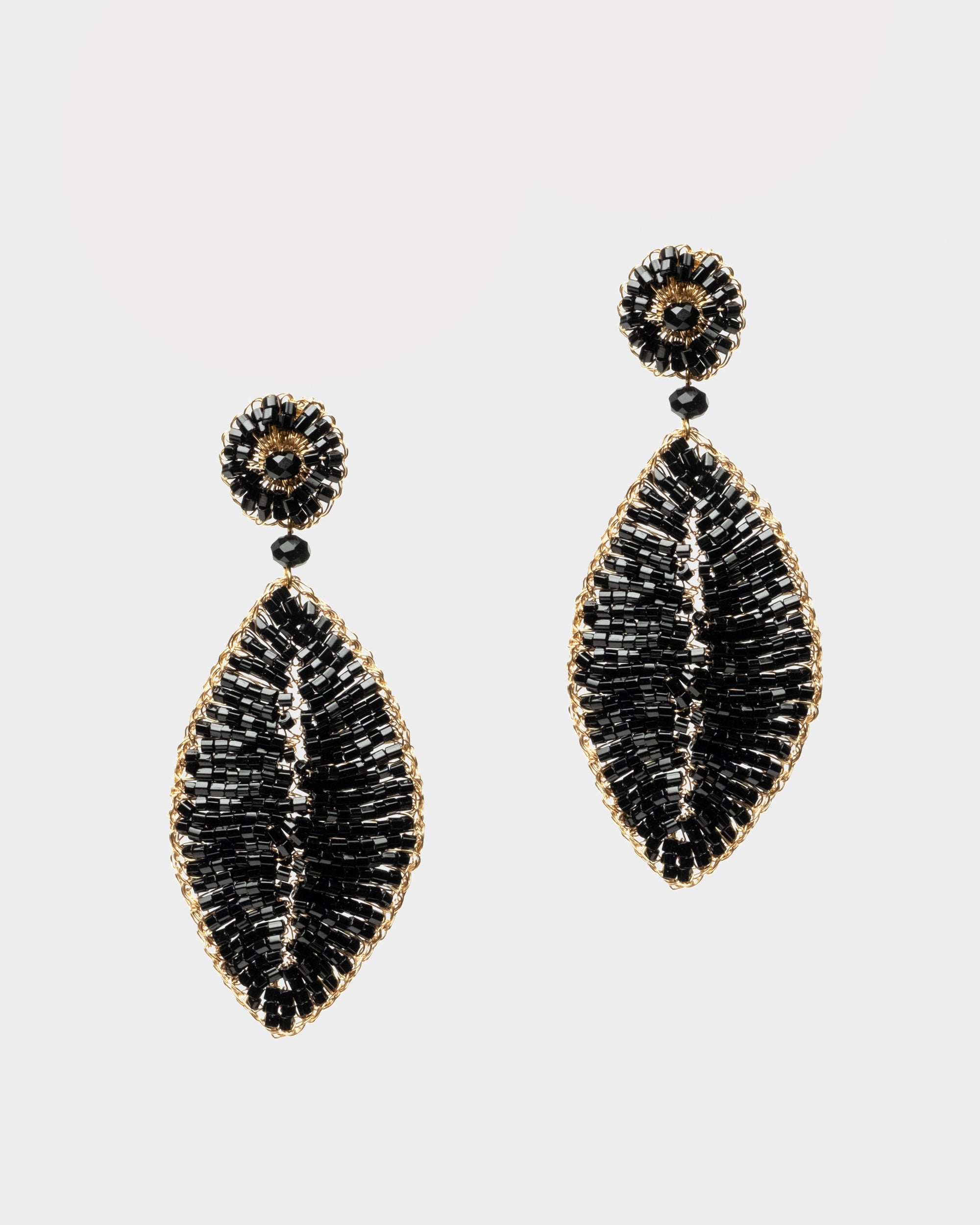 Crochet Leaf Earrings Black