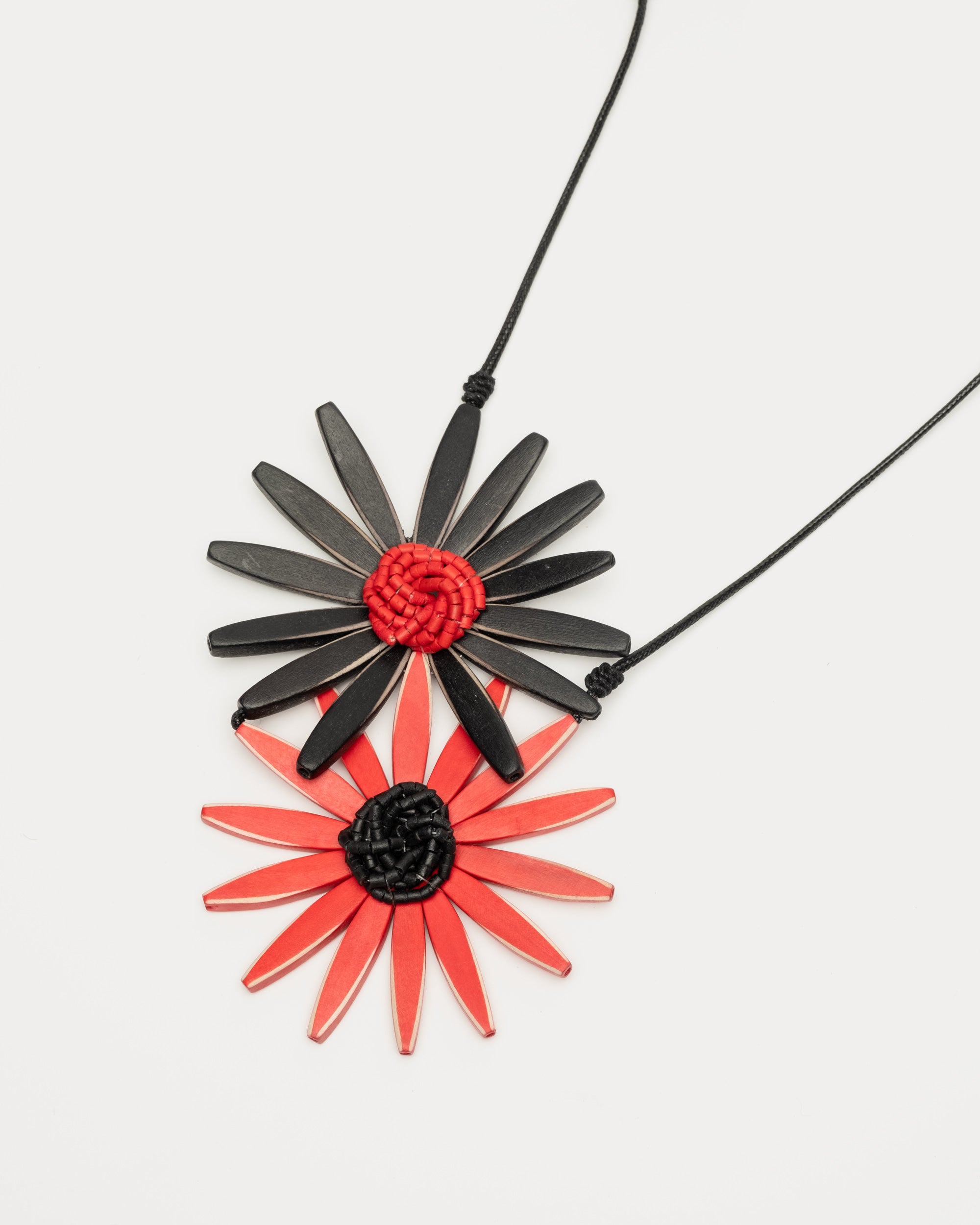 Amaya Double Flower Statement Necklace Black Red