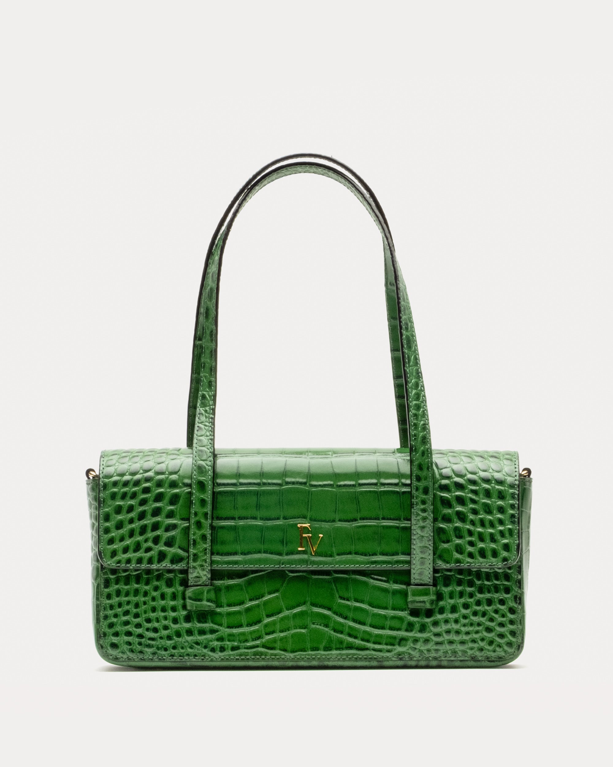 Small Slim Tote Croc Embossed Leather Green