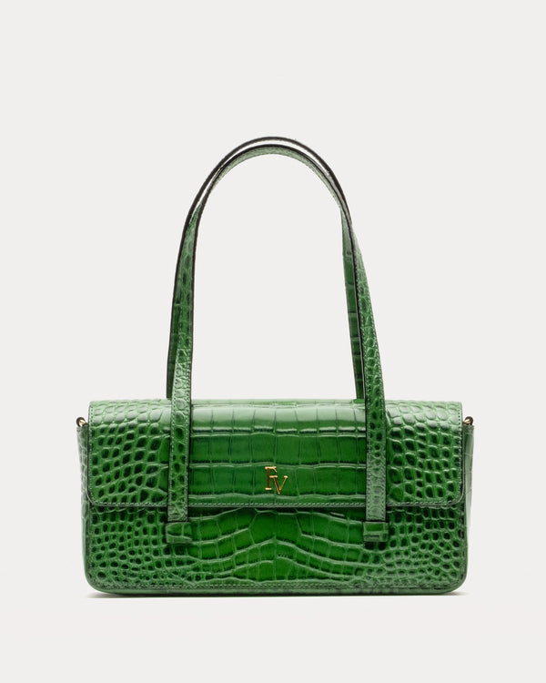 Small Slim Croc Tote Bag - Green - Frances Valentine