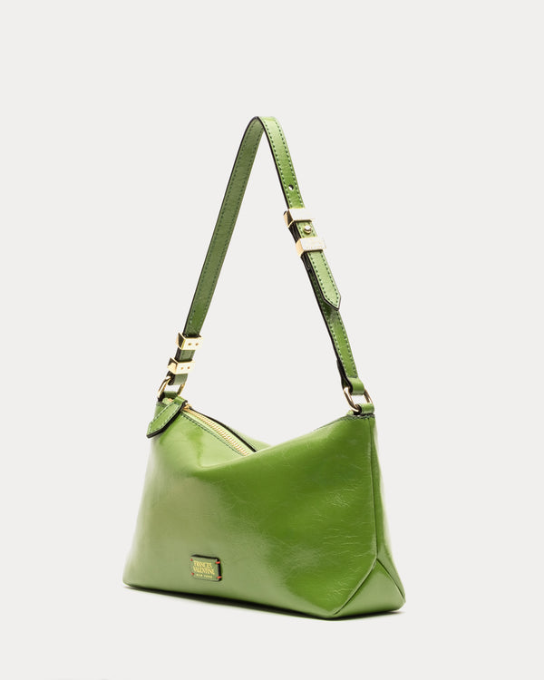 Freddie Shoulder Bag - Crinkled Leather Green - Frances Valentine