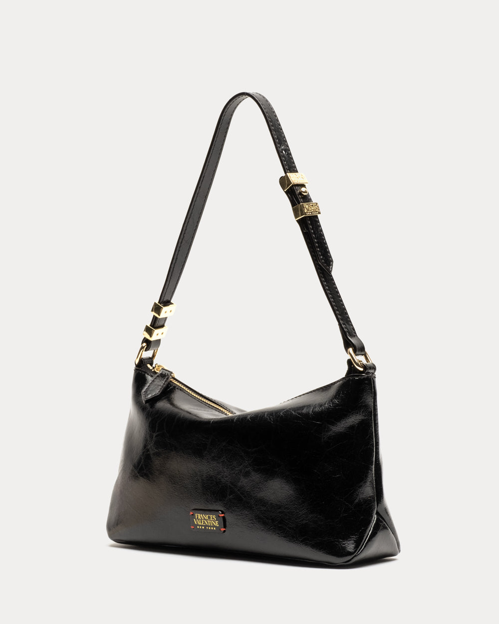 Freddie Shoulder Bag - Crinkled Leather Black - Frances Valentine