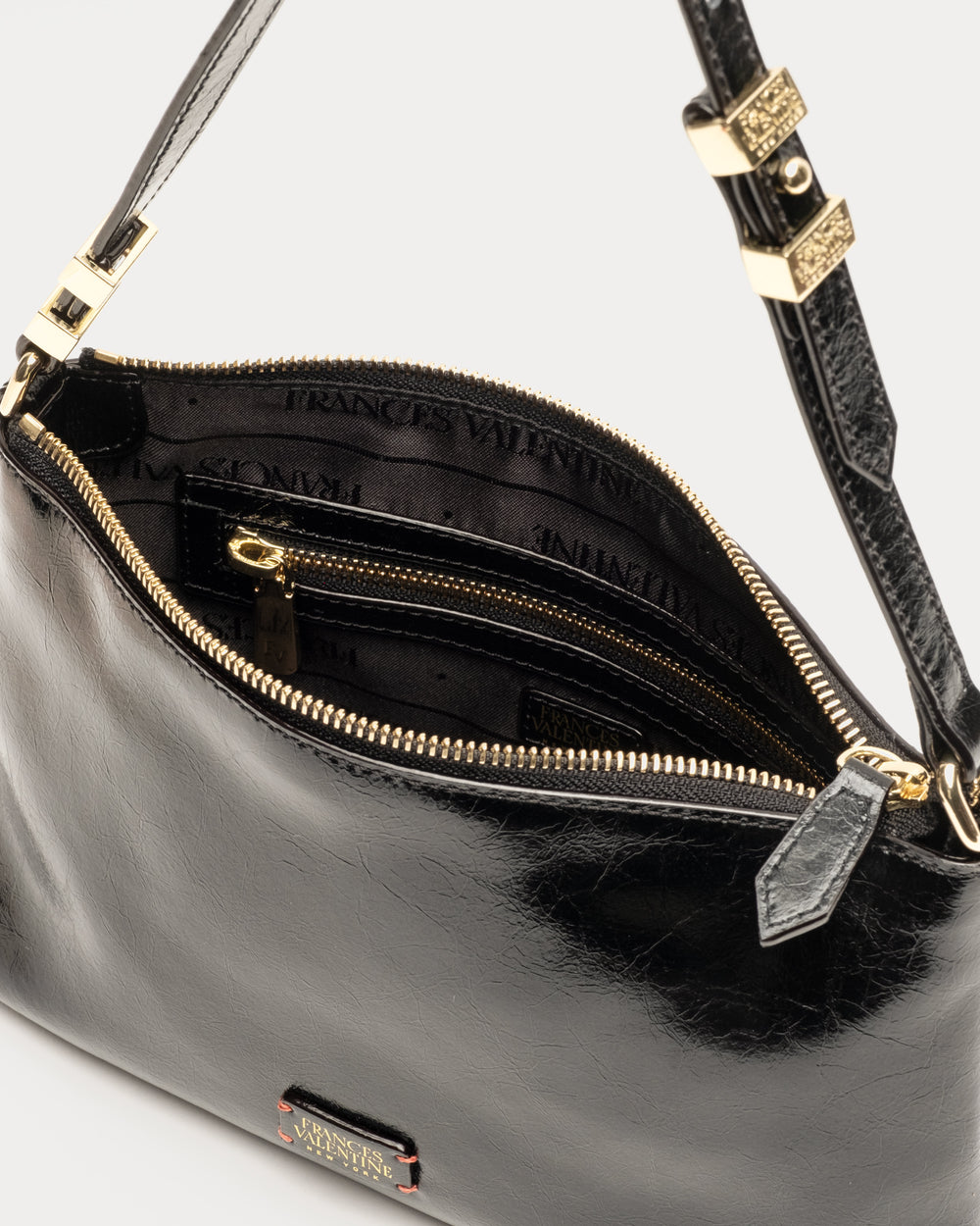 Freddie Shoulder Bag - Crinkled Leather Black - Frances Valentine