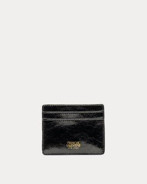 Card Case - Crinkled Leather Black Wallet Frances Valentine