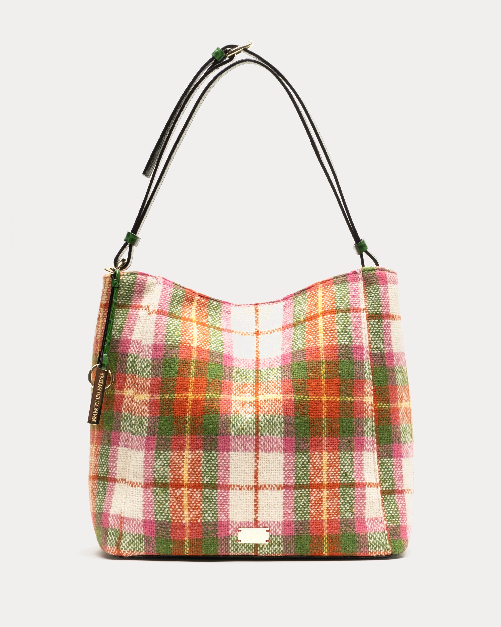 June Hobo Central Park Plaid Wool Pink Orange Blue