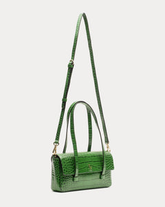 Small Slim Tote Croc Embossed Leather Green - Frances Valentine