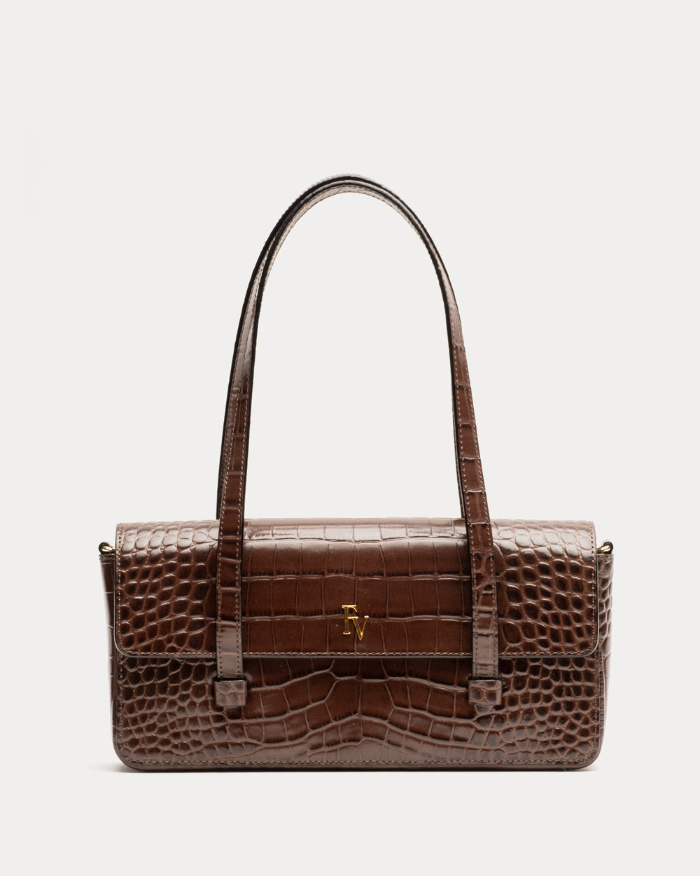 Small Slim Croc Tote Bag - Brown - Frances Valentine