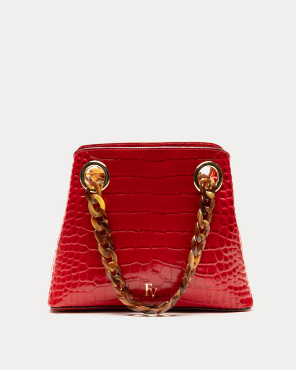 Skip Tote - Embossed Croc Leather Red Handbag Frances Valentine