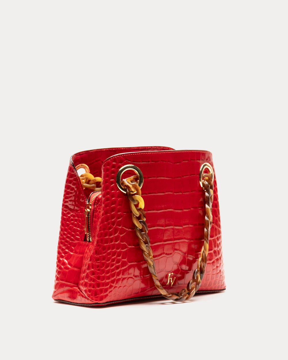Skip Tote - Embossed Croc Leather Red Handbag Frances Valentine
