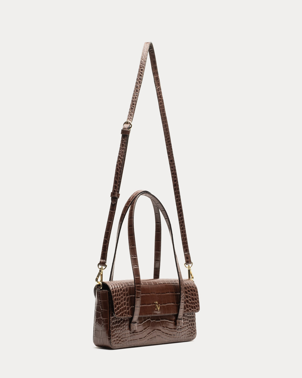 Small Slim Croc Tote Bag - Brown - Frances Valentine