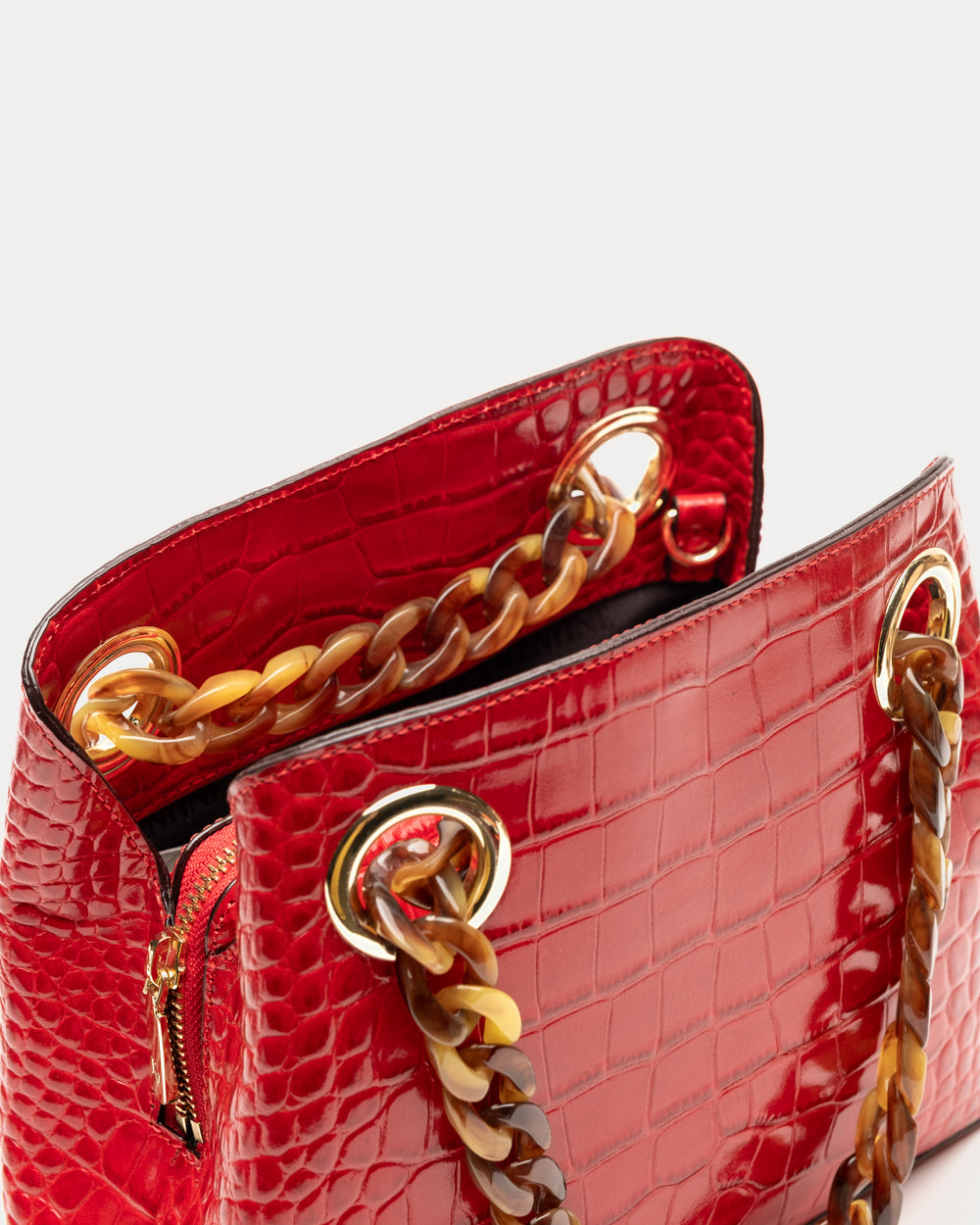 Skip Tote - Embossed Croc Leather Red Handbag Frances Valentine