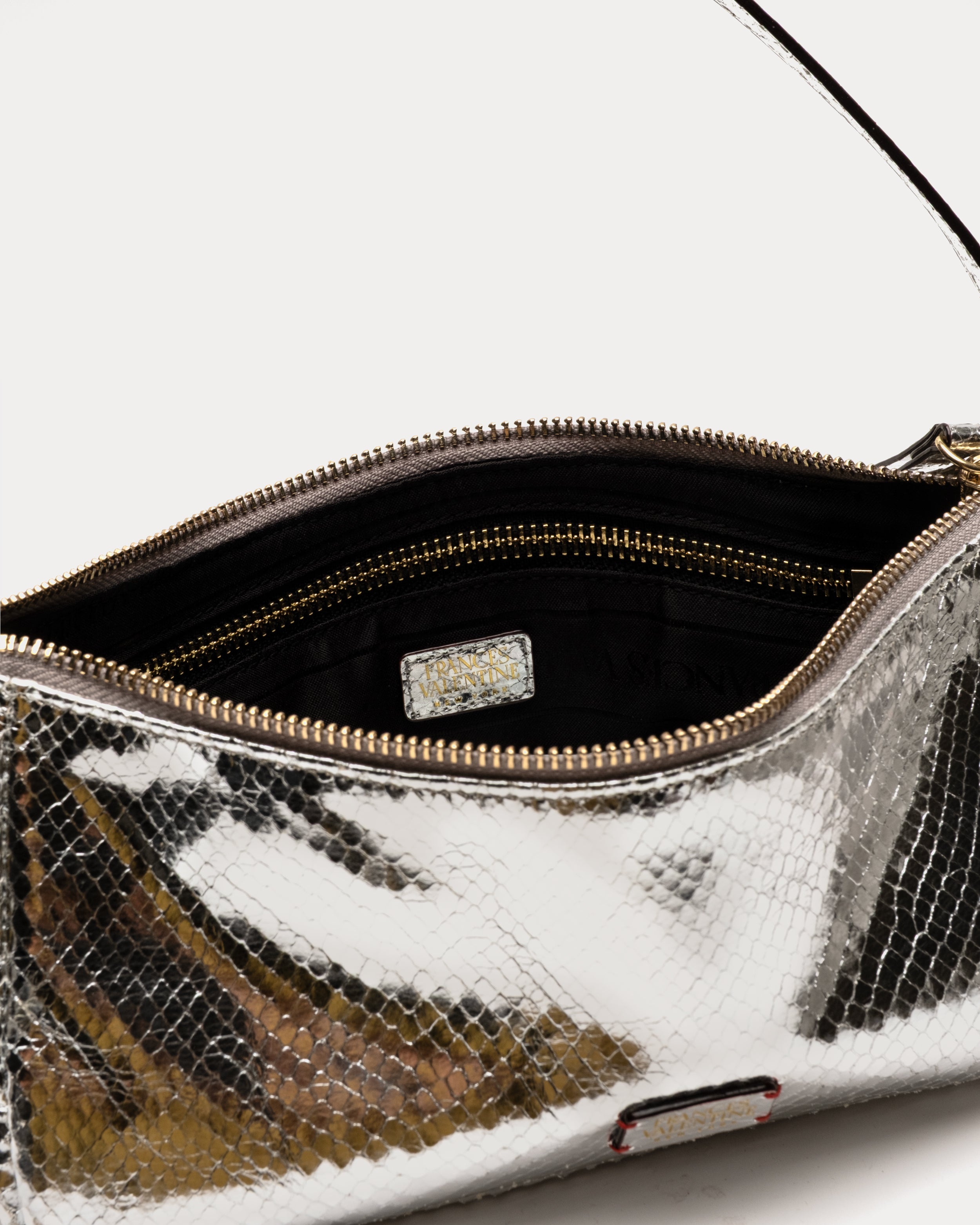 Mia Metallic Snake Leather - Silver – Frances Valentine