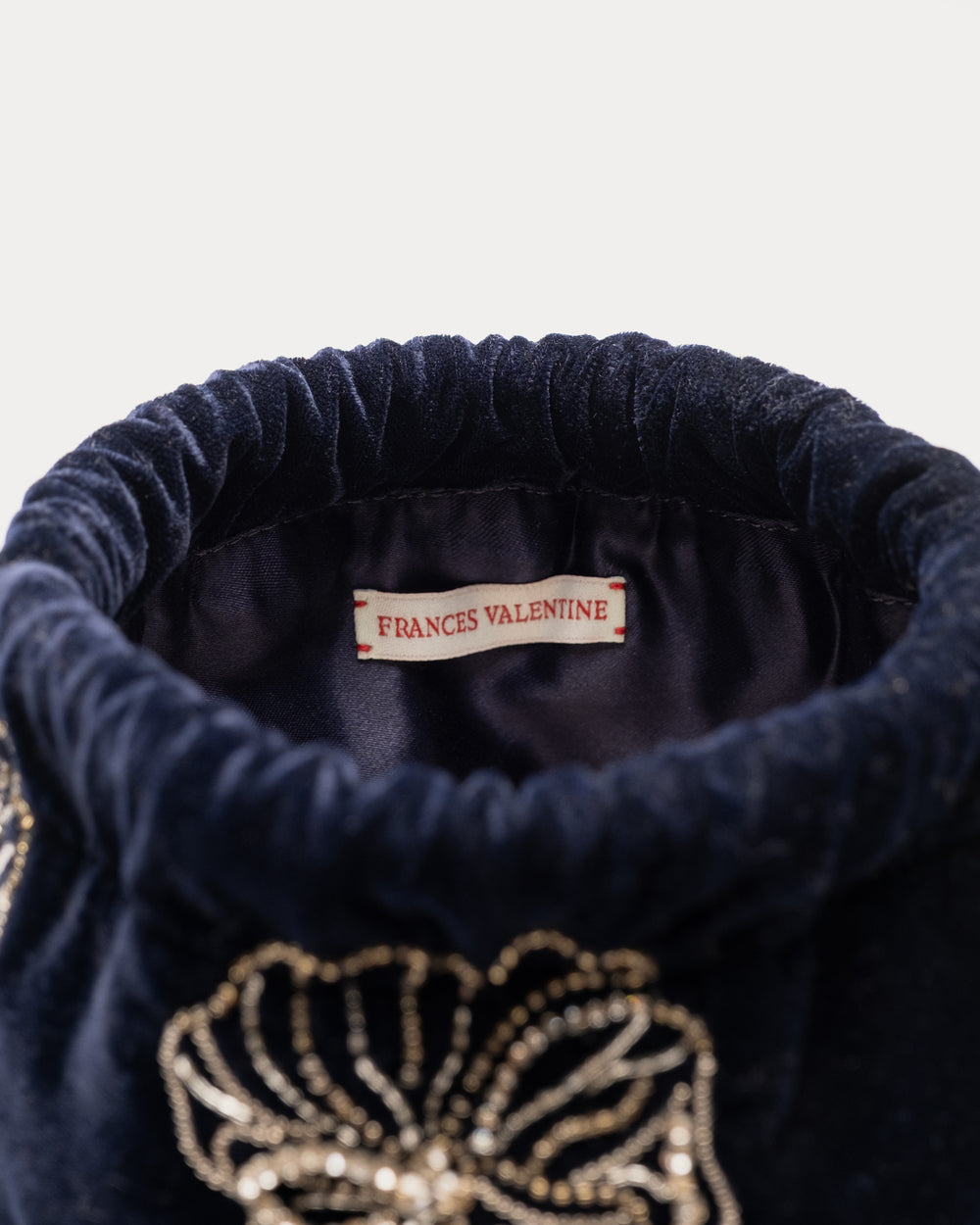 Velvet Pouf Bag Floral Embroidery - Navy/Silver