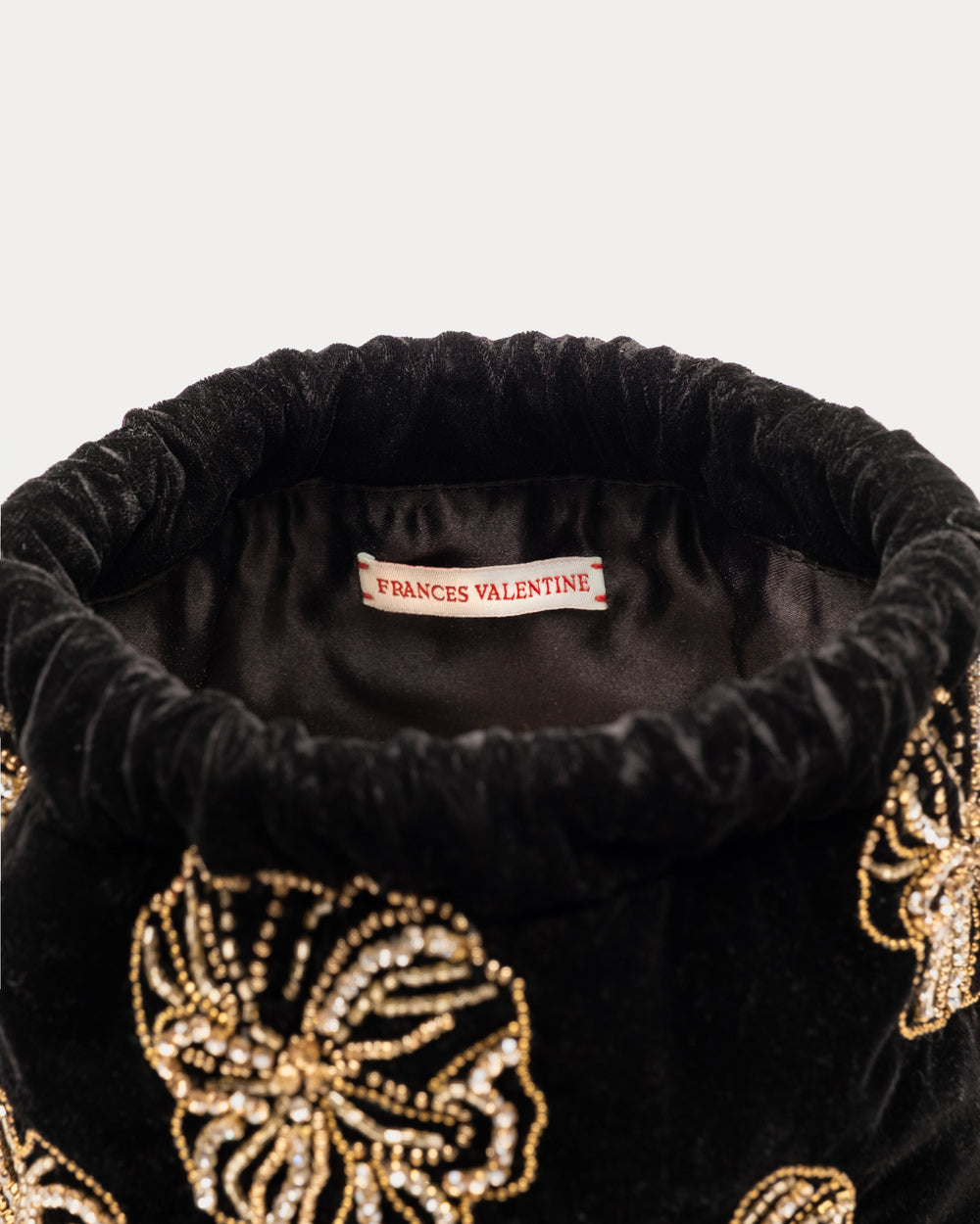 Velvet Pouf Bag Floral Embroidery - Black/Gold