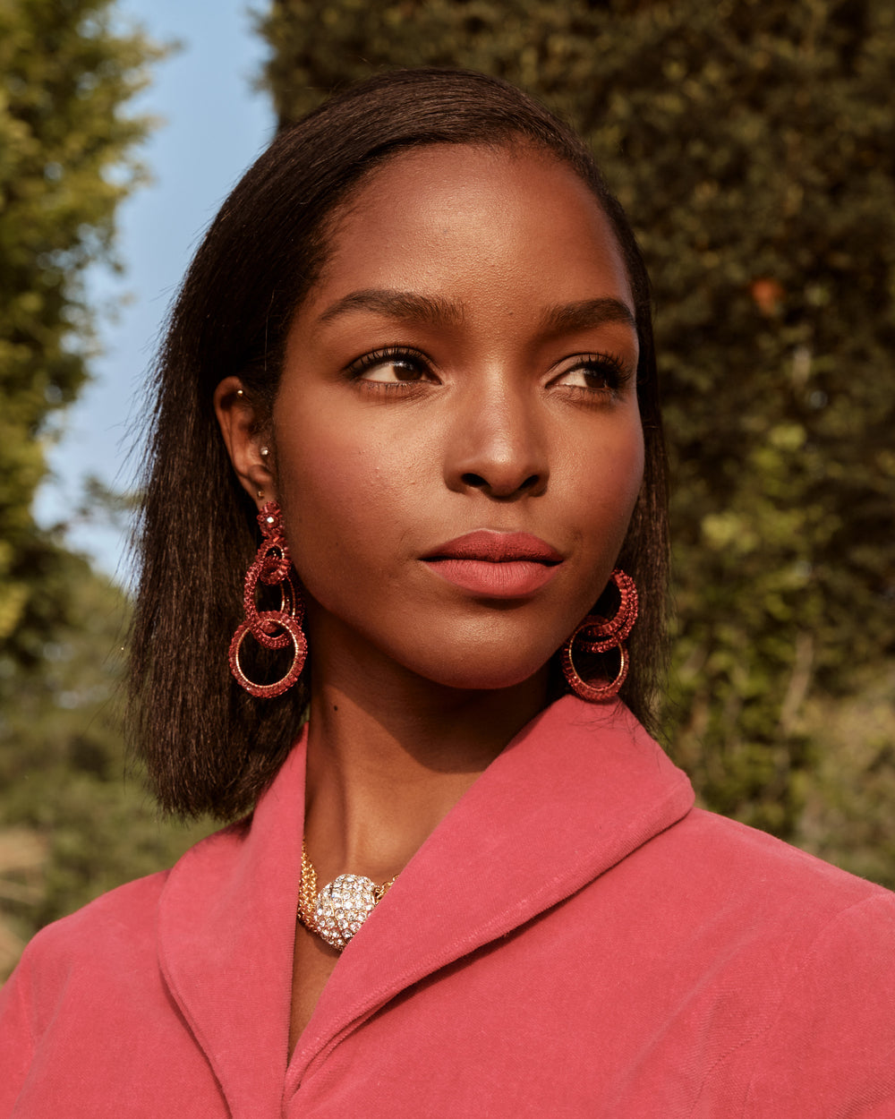 Ruby Crystal Cascading Earrings Earrings Lavish
