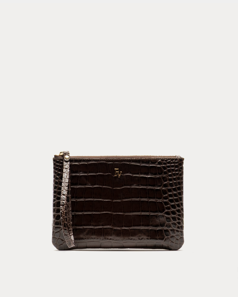 Embossed Croc Wristlet - Chocolate