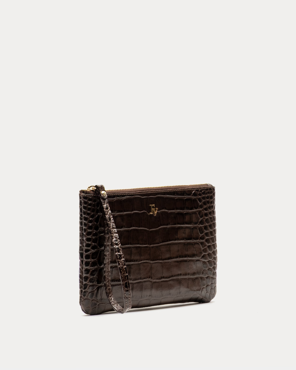 Embossed Croc Wristlet - Chocolate