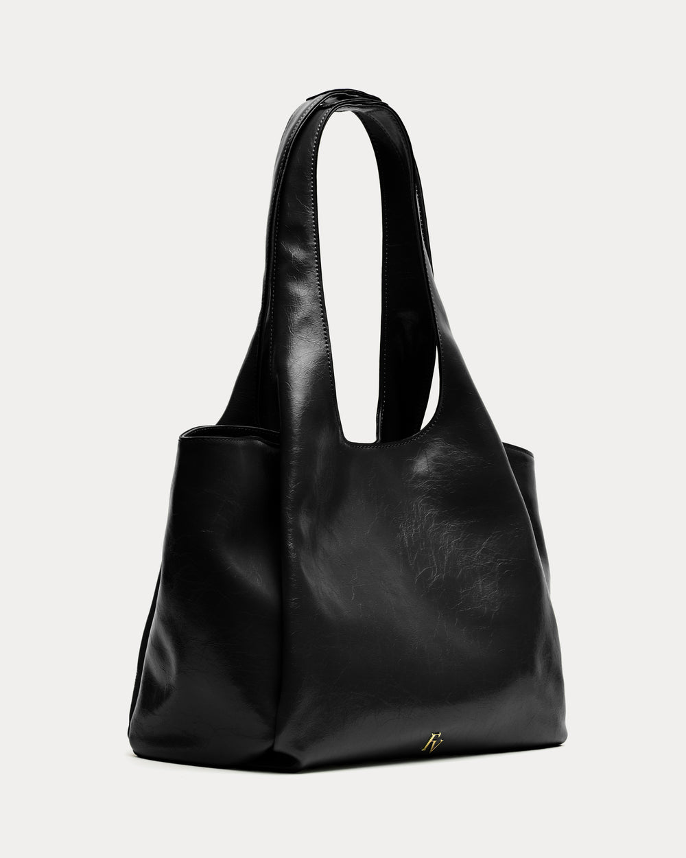 Portia Satchel - Crinkled Leather Black - Frances Valentine