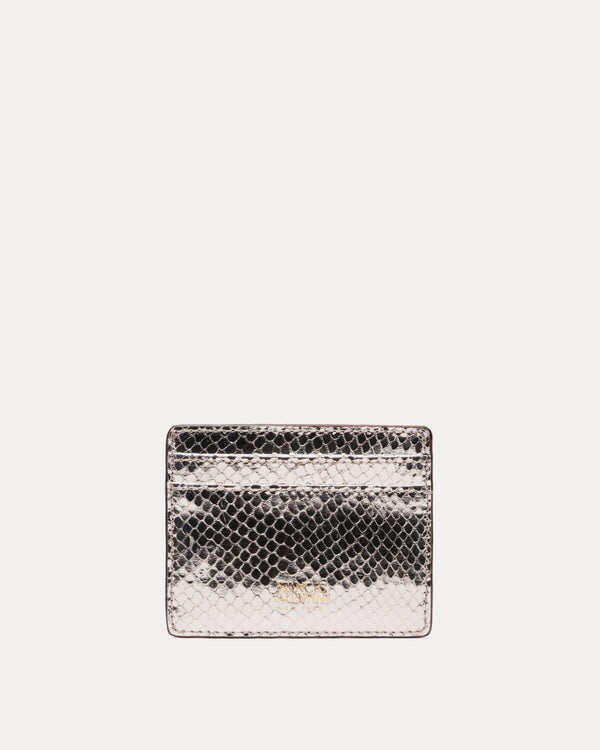 Card Case Metallic Snake Leather - Silver