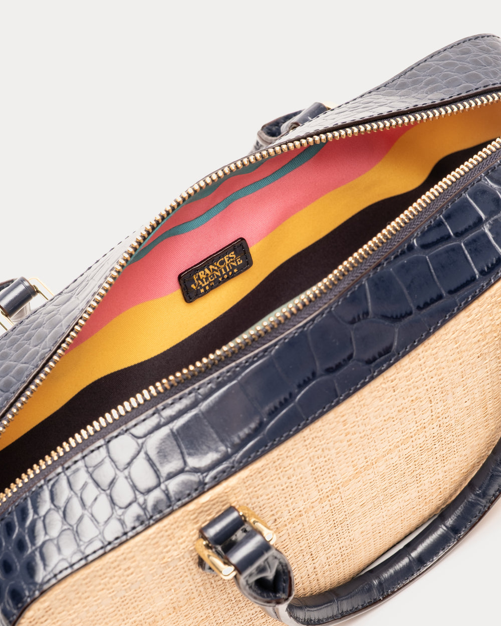 E/W Tote Raffia - Natural/Navy Handbag Frances Valentine