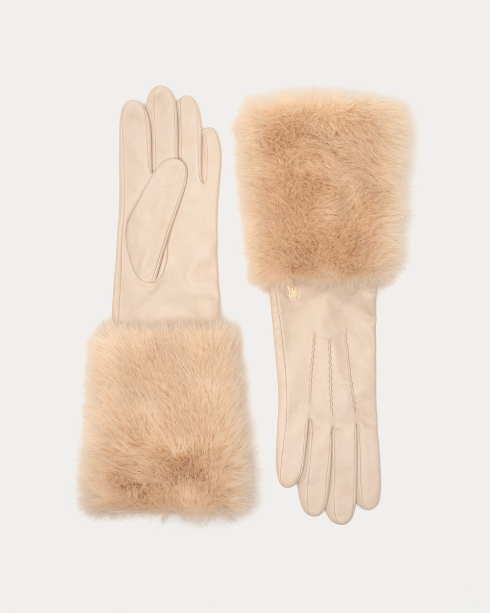 Faux Fur Cuff Leather Glove - Oyster Gloves & Mittens Fownes
