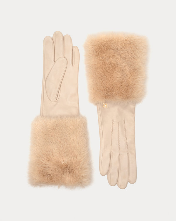 Faux Fur Cuff Leather Glove - Oyster Gloves & Mittens Fownes