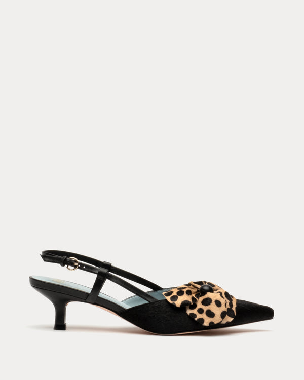Flower Kitten Heel Black Haircalf - Frances Valentine