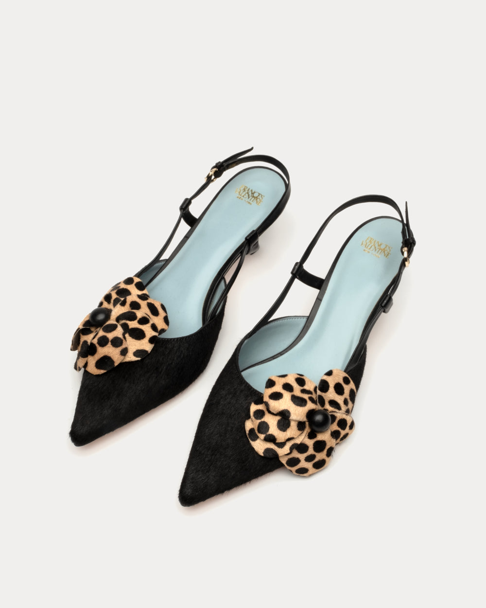 Flower Kitten Heel Black Haircalf - Frances Valentine