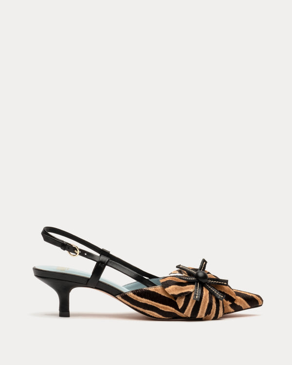 Flower Kitten Heel - Zebra Haircalf - Frances Valentine