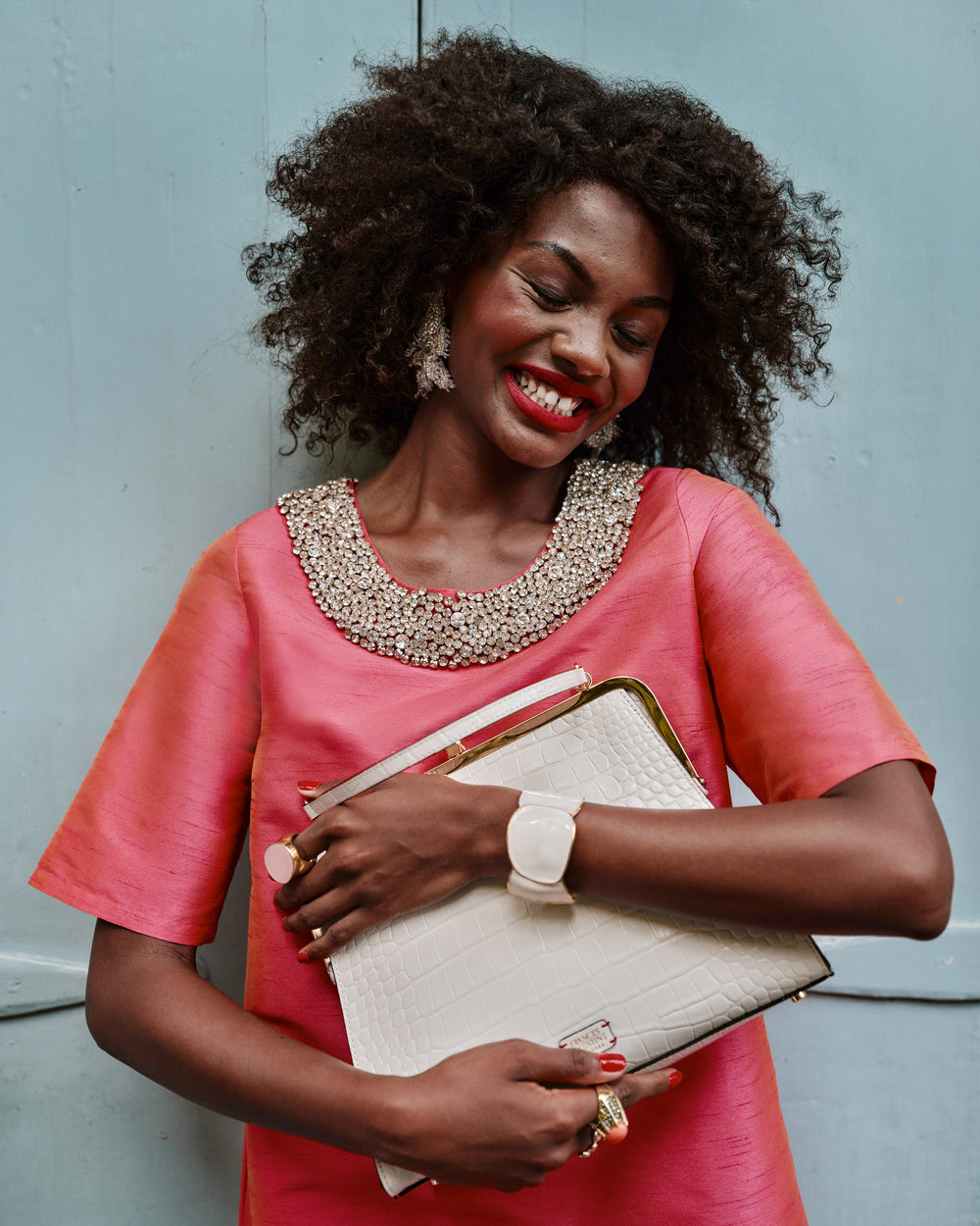 Jackie Frame Bag - Croc Emboss Leather Oyster Frame Bag Frances Valentine