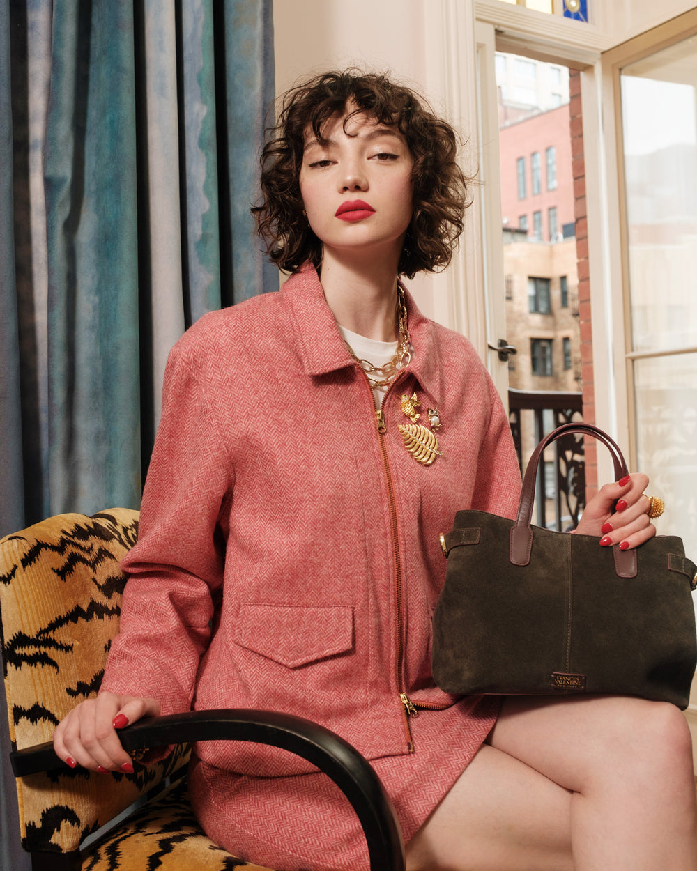 Riff Jacket - Pink Herringbone Wool Pink - Frances Valentine