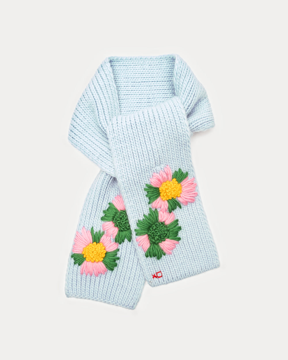 Embroidered Knit Scarf - Blue Scarf Frances Valentine