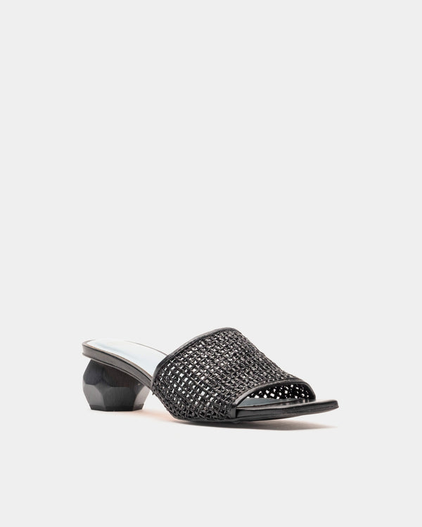 Raffia Mesh Slide - Black - Frances Valentine