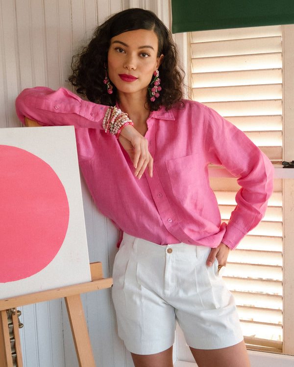 Perfect Button Down Linen - Pink