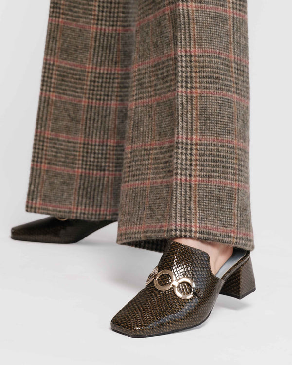Natty Mule - Snake Emboss Leather Olive - Frances Valentine