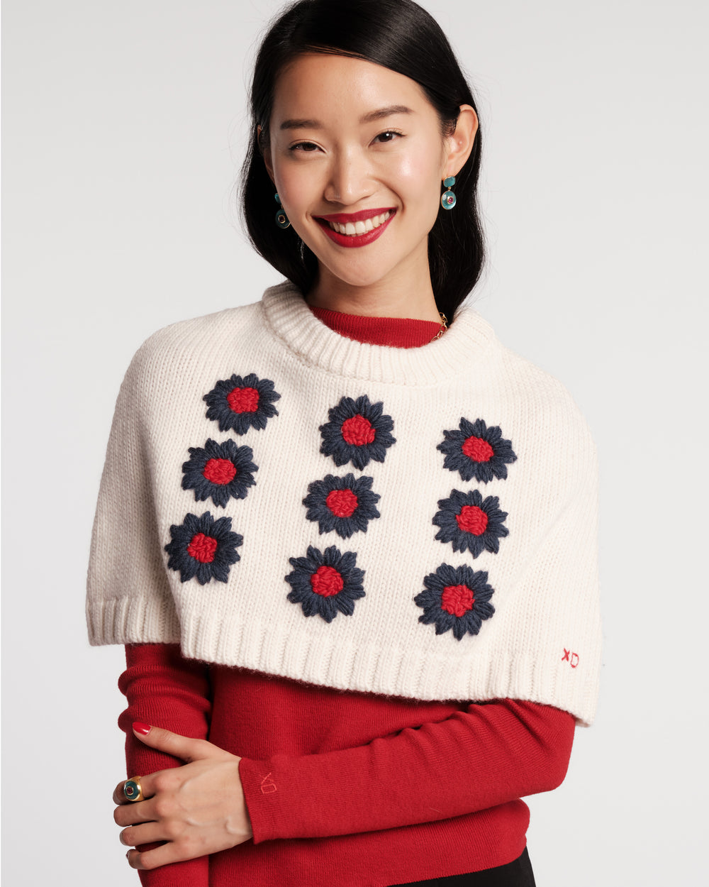 Emma Embroidered Flower Shrug - Oyster