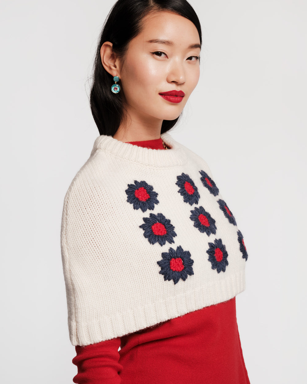 Emma Embroidered Flower Shrug - Oyster