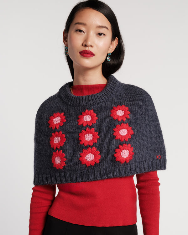 Emma Embroidered Flower Shrug - Navy