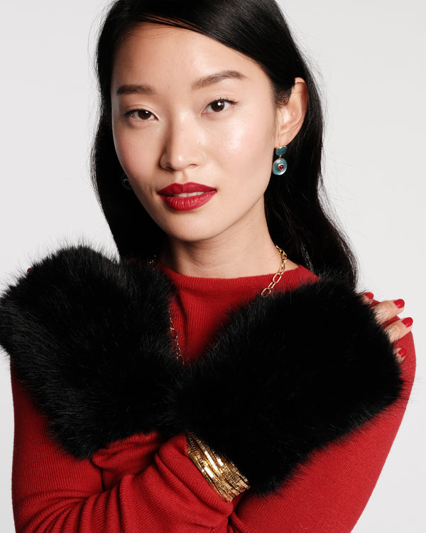 Faux Fur Fingerless Glove - Black Gloves & Mittens Frances Valentine