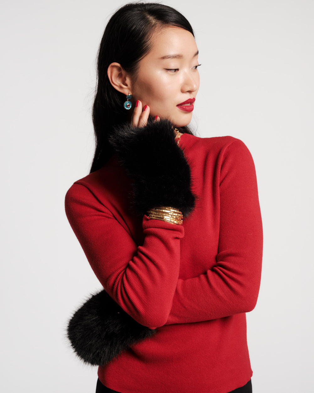 Faux Fur Fingerless Glove - Black Gloves & Mittens Frances Valentine