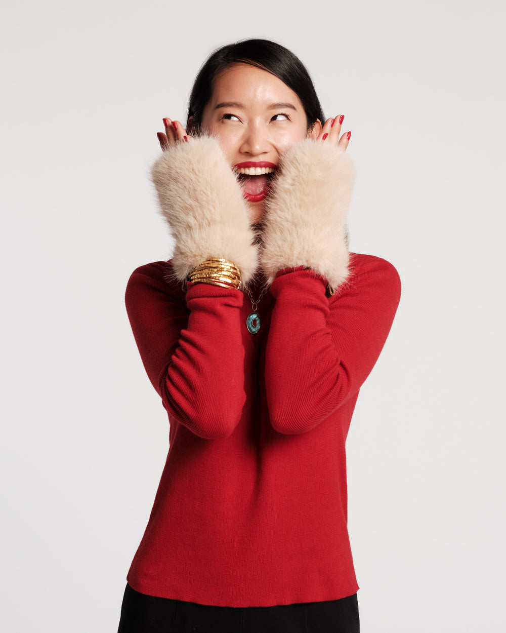 Faux Fur Fingerless Glove - Oyster Gloves & Mittens Frances Valentine