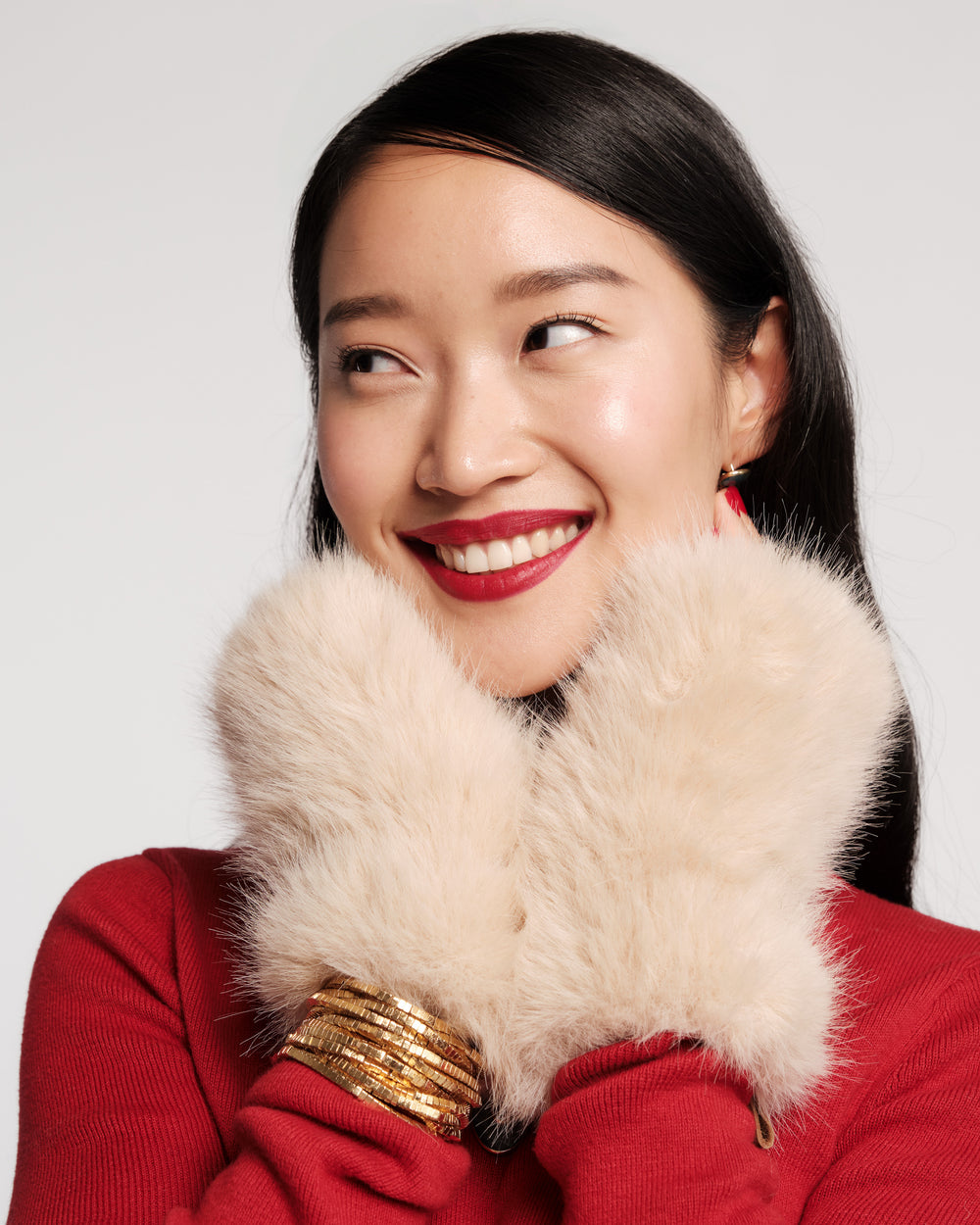 Faux Fur Fingerless Glove - Oyster Gloves & Mittens Frances Valentine