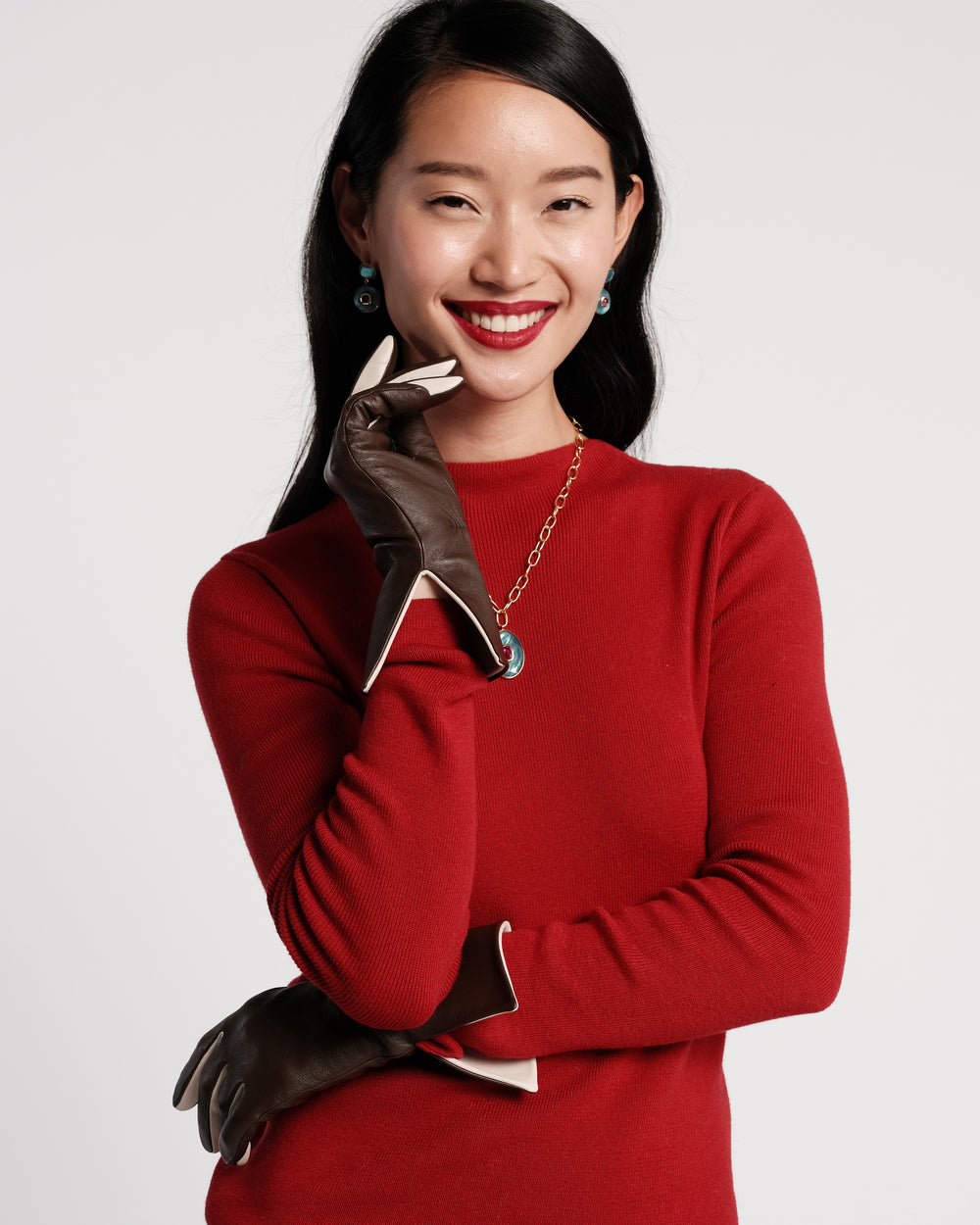 Deep V Leather Glove - Brown Gloves & Mittens Frances Valentine