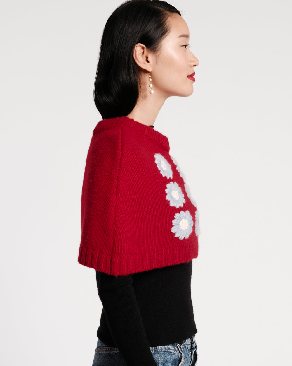 Emma Embroidered Flower Shrug - Red
