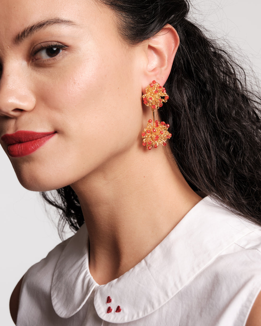 Double Sphere Drop Earrings - Red Jewelry Frances Valentine