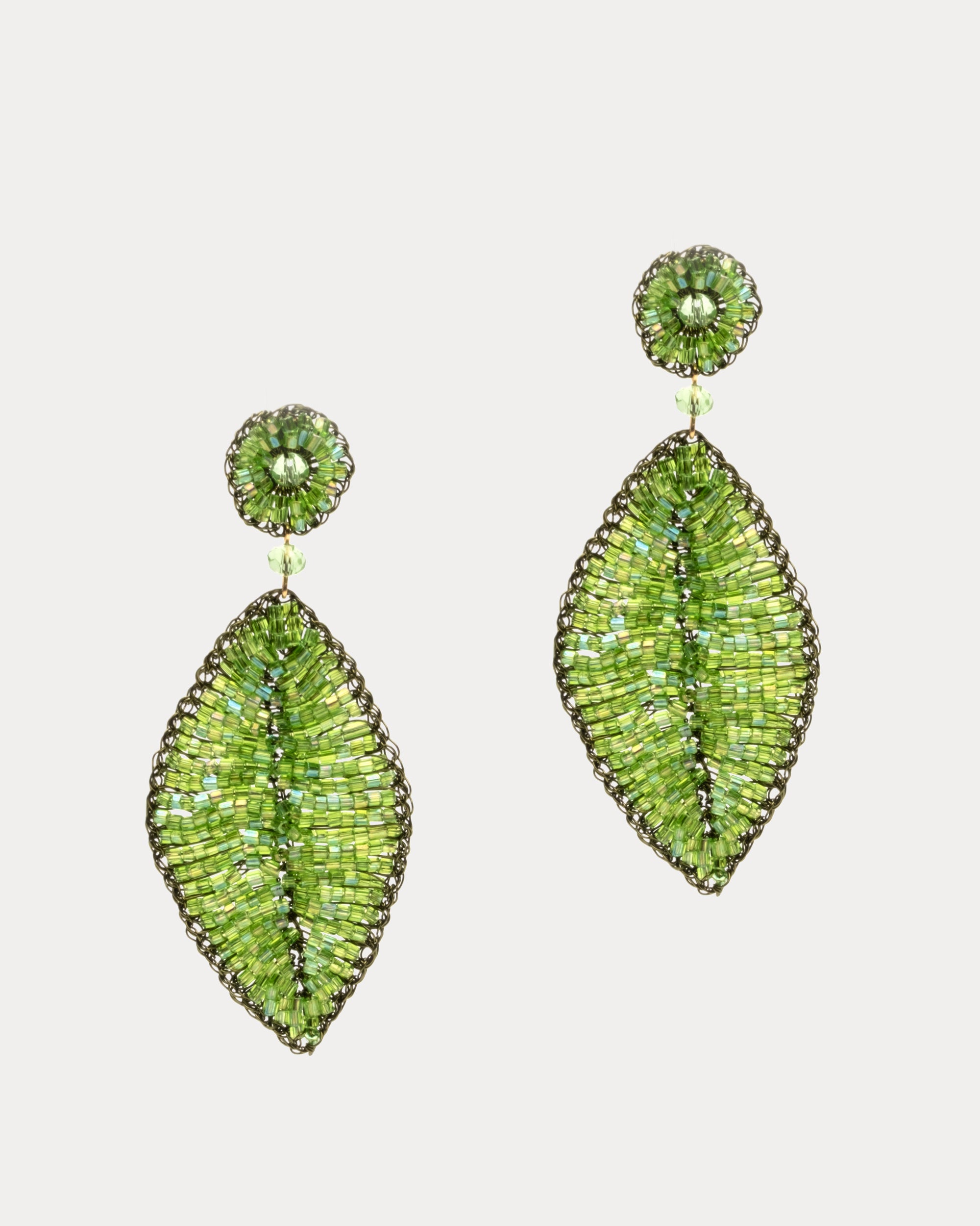 Crochet Leaf Earrings Green