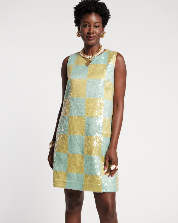 Lilly Shift Dress - Mint Check Dresses Frances Valentine