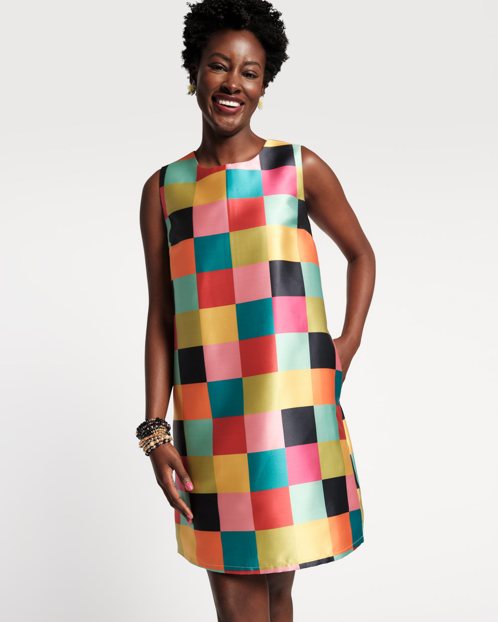 Lilly Shift Dress - Rainbow Check Dresses Frances Valentine