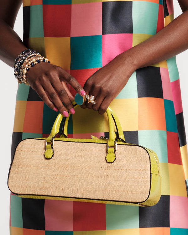 E/W Tote Raffia - Natural/Chartreuse Handbag Frances Valentine